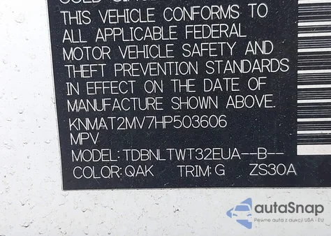 2017 Nissan Rogue Sv z USA, uszkodzony, nr VIN KNMAT2MV7HP503606